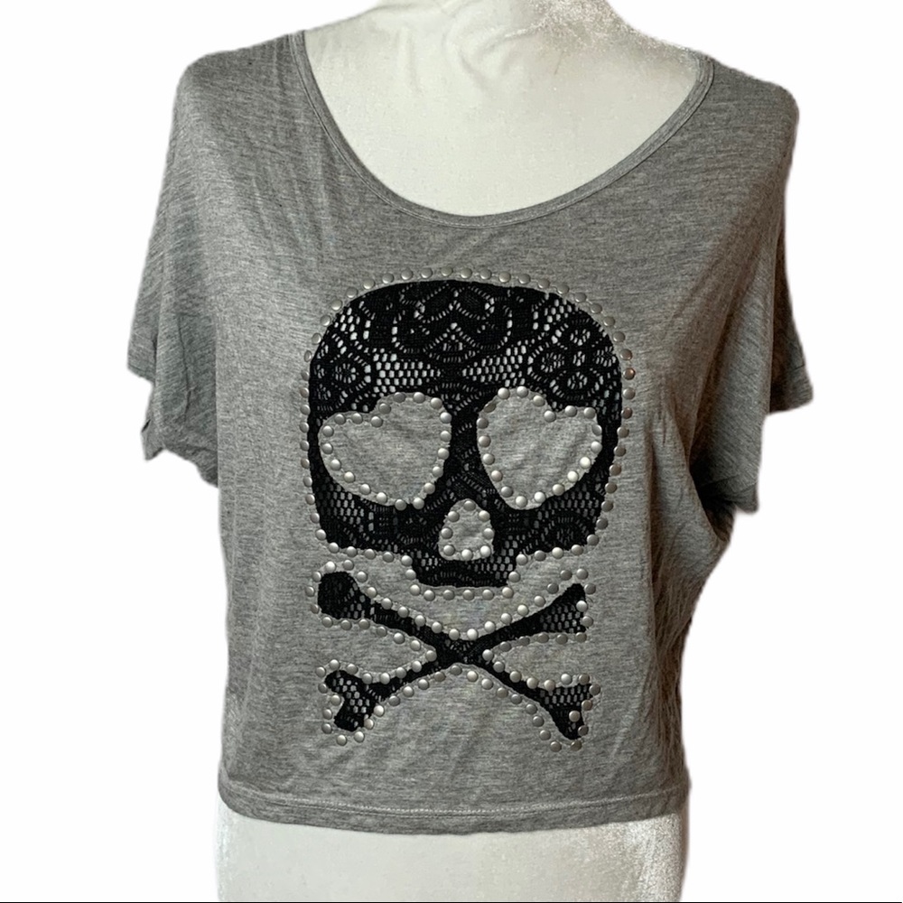 ⭐️ Gabriella Rocha Gray Skull Crop Tee Shirt M